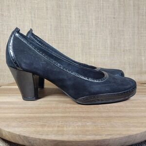 Clarks Artisan Black Suede Leather Block Heel Pumps Women's 9 Career Shoes